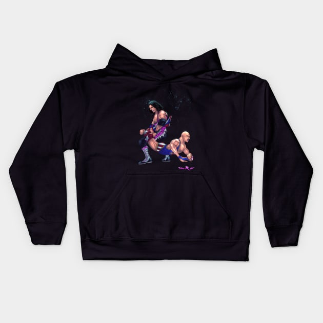 Bret Hart VS Kurt Angle wrestling Dream match original art Kids Hoodie by Triple R Art